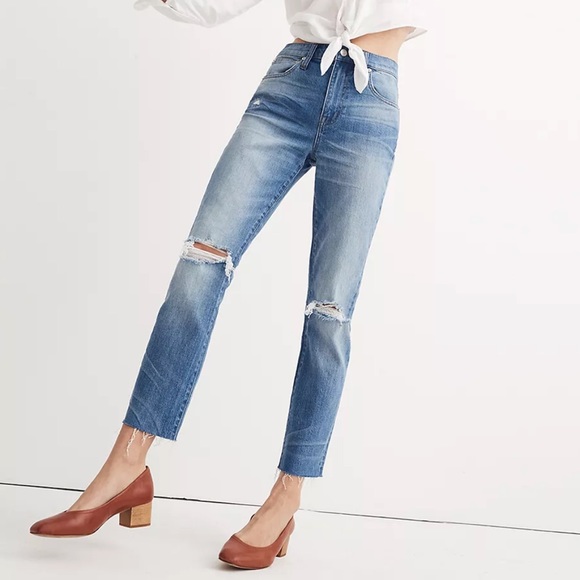 Madewell The High Rise Slim Boy Jean Distressed Raw Hem - Picture 1 of 13